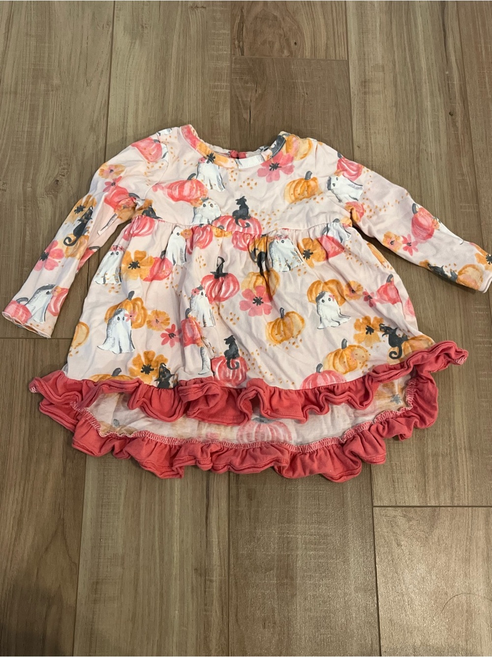Burt’s Bees Girls' Pink Pumpkin Ghost & Cat Ruffle Dress 12 month